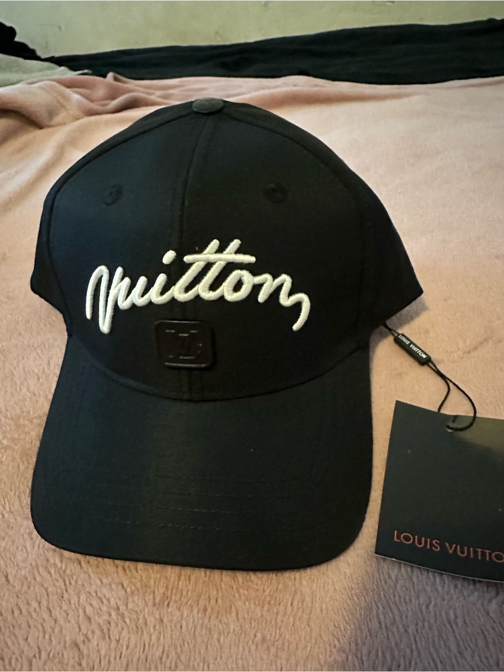 Louis Vuitton Black Cap with White Script Logo